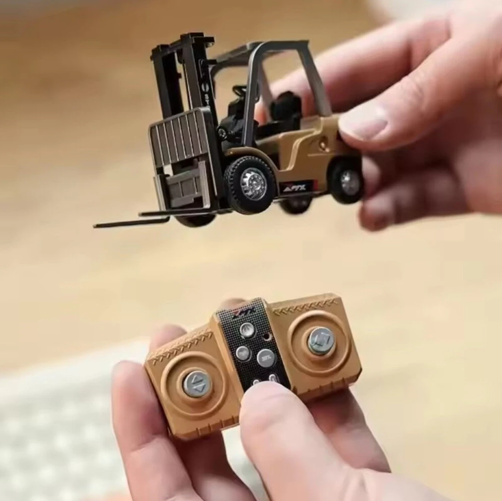 Mini RC Forklift 1/64 – Remote Control Excavator & Dump Truck with LED, Sound & App Support