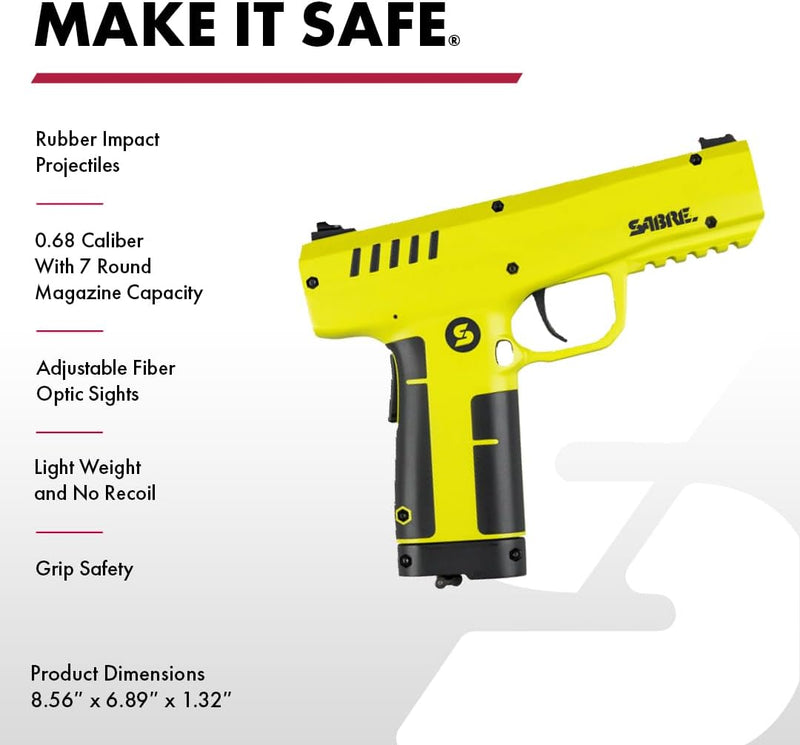 SABRE Home Defense Projectile Launcher, Large Size with (7) 0.68 Cal. Impact Projectiles, 40% More Stopping Power for Extra Home Protection, 6.89”W x 8.56”H, Holds Up to 7 projectiles