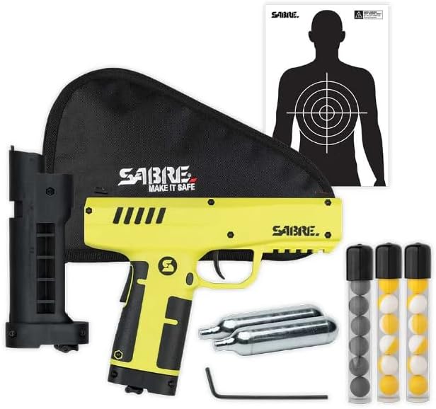 SABRE Home Defense Projectile Launcher, Large Size with (7) 0.68 Cal. Impact Projectiles, 40% More Stopping Power for Extra Home Protection, 6.89”W x 8.56”H, Holds Up to 7 projectiles