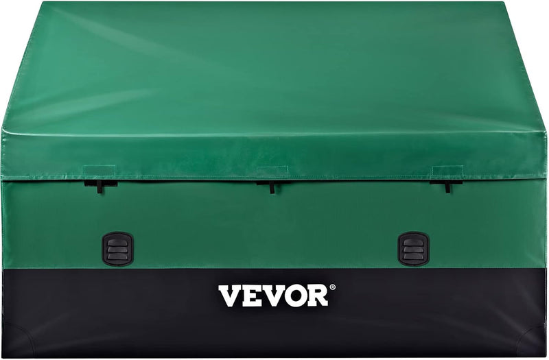 VEVOR Outdoor Storage Box, 150 Gallon Waterproof PE Tarpaulin Deck Box w/Galvanized Frame, All-Weather Protection & Portable, for Camping, Garden, Poolside, and Yard, Black & Green