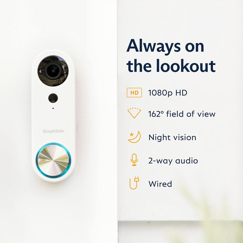 impliSafe Wired Doorbell,1080p - Compatible with SimpliSafe Home Security System - Latest Gen