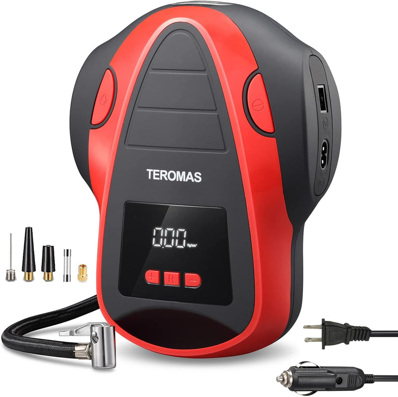 TEROMAS Tire Inflator Portable Air Compressor, Air Pump DC/AC for Car Tires 12V DC and Other Inflatables at Home 110V AC, Digital Electric Tire Pump with Pressure Gaug