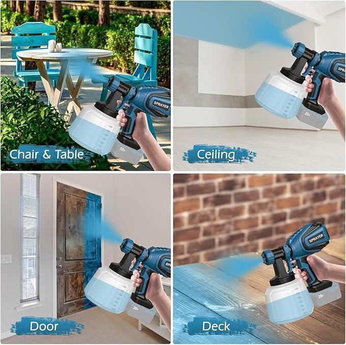 Cordless Paint Sprayer for Dewalt 20V MAX Battery Electric Spray Paint Gun with High Capacity Container Easy to Clean for House Painting Blue(Not Include Battery)