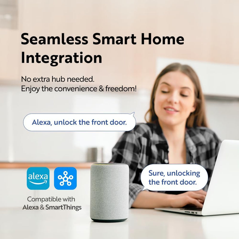Solity No-Hub Smart Digital Door Lock, Designed in Korea, Keyless Entry, Wi-Fi, Remote Control, Touchscreen Keypad, Auto Lock, IP54 Waterproof GT10BK Biometric
