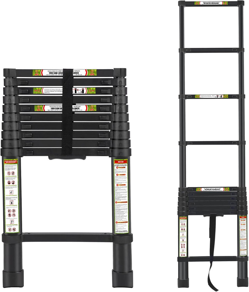RIKADE Telescoping Ladder 10.5FT & Attic Ladder, Heavy Duty Aluminum with Non-Slip Feet, 330lb Capacity for RV, Attic, Roof & Multi-Surface Use