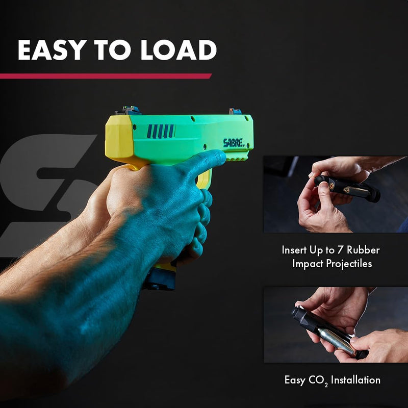 SABRE Home Defense Projectile Launcher, Large Size with (7) 0.68 Cal. Impact Projectiles, 40% More Stopping Power for Extra Home Protection, 6.89”W x 8.56”H, Holds Up to 7 projectiles