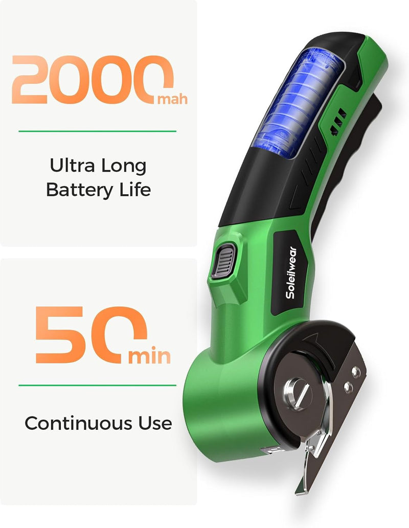 Cordless Electric Scissors, Rechargeable Cardboard Cutter, 4V Upgrade Motor Electric Box Cutter with 2 Blades, Safety Lock & LED Light, Powerful Cutting for Cardboard Box, Plastic, Leather