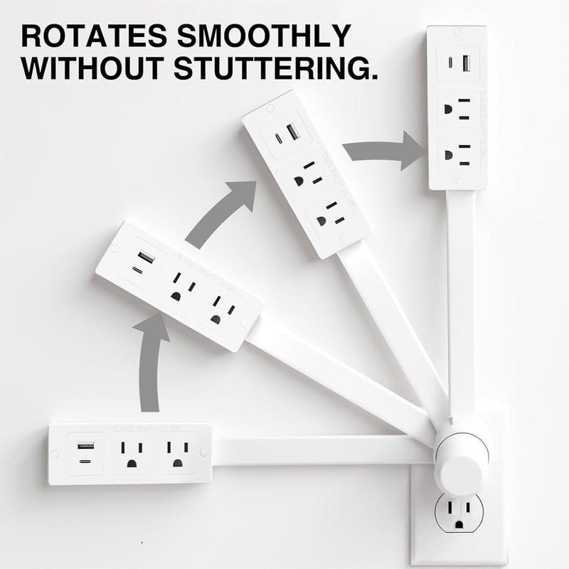 Electrical Outlet Extender Features USB-A, USB-C, and 2 AC Electrical Outlet Extender Stick for Hard to Reach Spaces Extends 22"-27", Rotates 180°. Use Behind Couches, Nightstands, Desks, and More