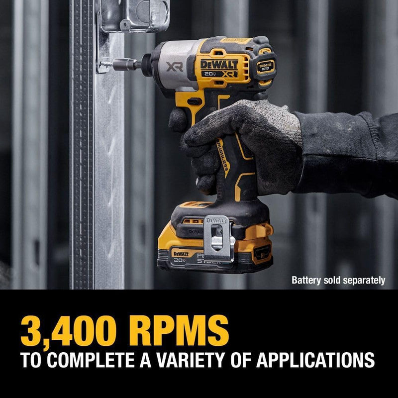 DEWALT 20V MAX XR Impact Driver, Brushless, 1/4", 3-Speed, Bare Tool Only