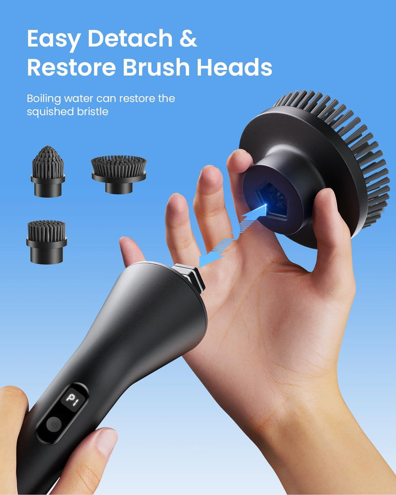 Leebein Electric Spin Scrubber, 2025 New Cordless Cleaning Brush Bathroom Scrubber, IPX7 Waterproof Shower Scrubber with 7 Brush Heads, Extendable Long Handle and 2 Speeds Scrubber for Bathtub Floor