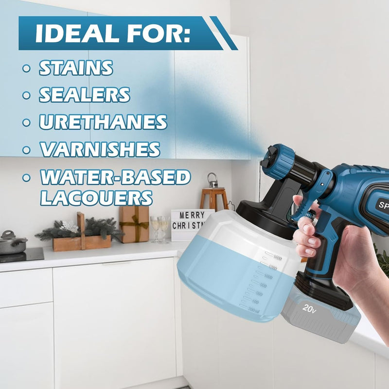 Cordless Paint Sprayer for Dewalt 20V MAX Battery Electric Spray Paint Gun with High Capacity Container Easy to Clean for House Painting Blue(Not Include Battery)