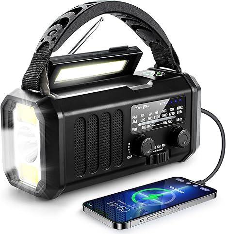 10000mAh Hand Crank Emergency Radio, NOAA Weather Radio with AM/FM & solar Radio, Rechargeable Battery, Flashlight & Reading Light, SOS Alarm, Compass Cell Phone Charger for Indoor Outdoor Emergencies