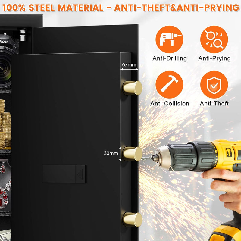 5.0 Cuft Large Fireproof Safe for HOME USE, Digital Home Security Box with Programmable Keypad and Spare Keys, Document Safe Fireproof Waterproof, Anti-Theft Fire Safety Box for Home Office