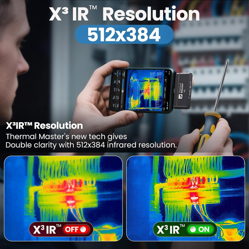 Thermal Camera for Android & iOS, P3 Thermal Imaging Camera with 512×384 X³ IR Resolution, 256×192 IR Resolution, Manual Focus Infrared Camera, 15× Zoom, -4℉ to 1112℉ Temp Range Thermal Imager