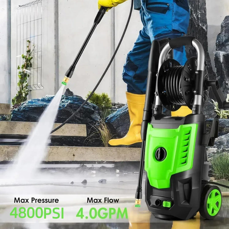 4800 PSI Pressure Cleaner- 4.0 GPM High Power Cleaner with 33FT Hose Reel, 4 Spray Tips and Soap Bottle for Car Washing, Fence Cleaning, Patio Maintenance（Upgraded）