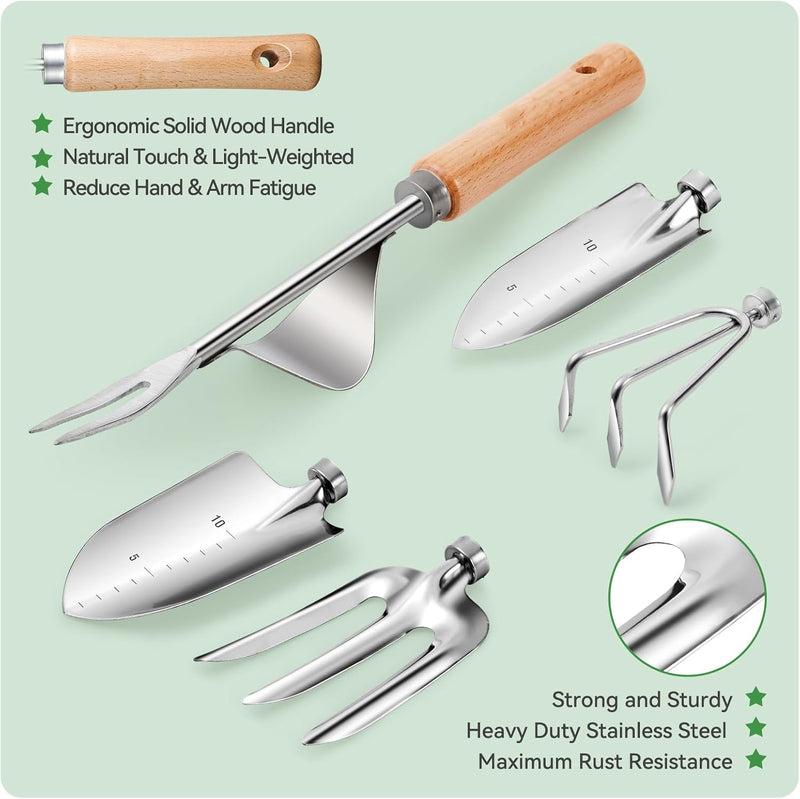 Gardening Tools 9-Piece Heavy Duty Gardening Hand Tools with Fashion and Durable Garden Tools Organizer Handbag,Rust-Proof Garden Tool Set, Ideal