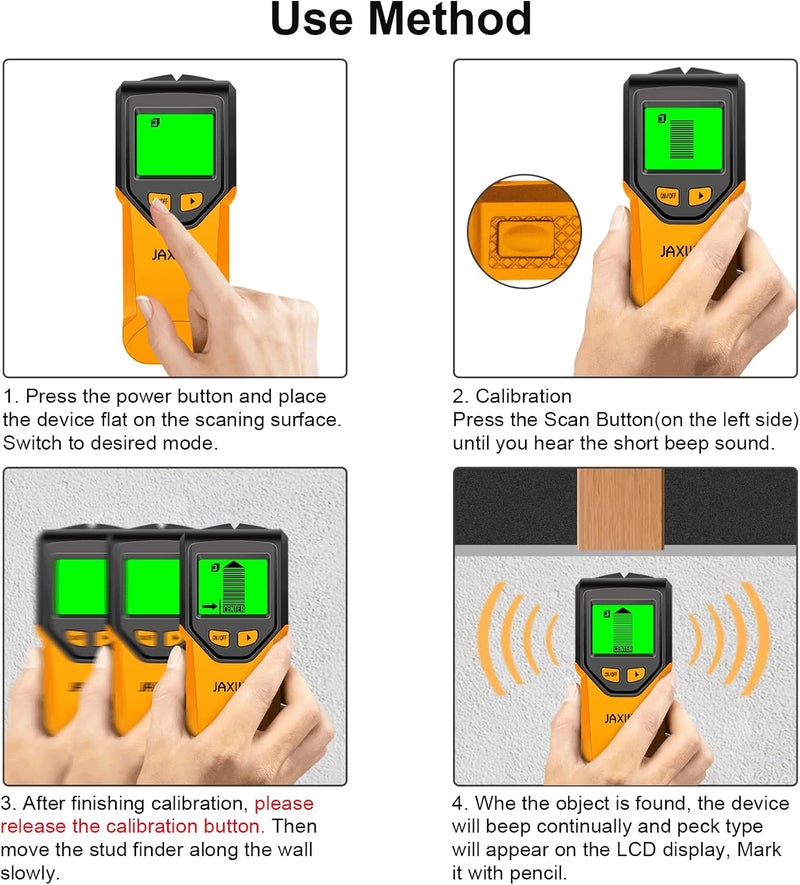 Stud Finder Wall Scanner - 5 in 1 Stud Finder Tool w/Microprocessor Chip and HD LCD Display, Stud Detector Beam Finders for the Center and Edge of Wood AC Wire Metal Studs Joist Pipe (Lemon)