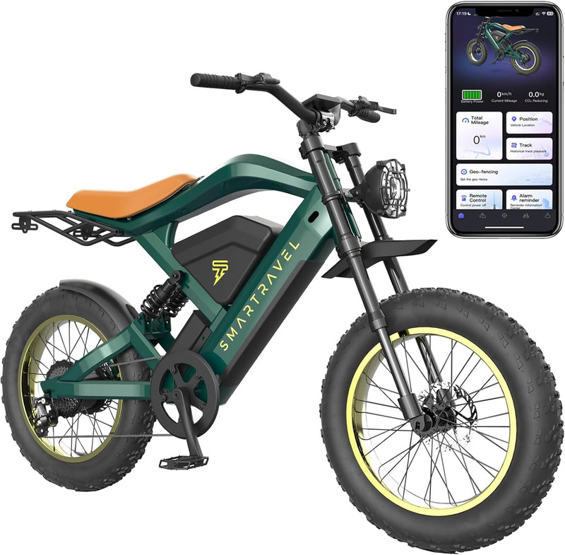 Electric Bike for Adults,GPS and APP Control Ebike,1200W Brushless Motor,48V/20Ah Removable UL&GCC Certification Battery,20"*4.0 Fat Tire,30MPH and 60Miles Range,Front/Rear Turn Signals
