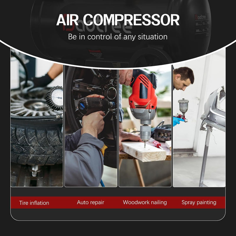 10Gal Portable Ultra Quiet Air Compressor, Max 115PSI 2HP 8.76CFM 70dB Oil-Free Low Noise Air Compressor for Auto Repair, Bike Tires, Garage Spray Painting 110V/60Hz