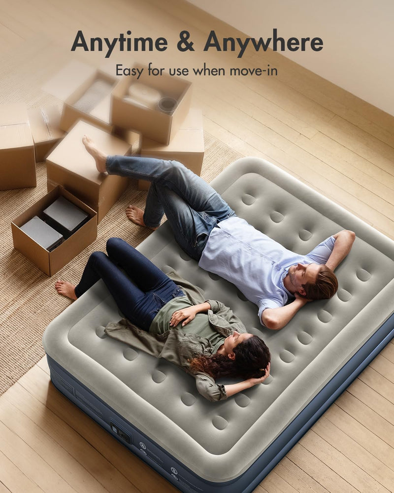 iDOO Queen Air Mattress with Built in Pump, 18 Raised Comfort Inflatable Blow up Mattress, Upgraded Four Chamber Portable Air Bed for Camping, Guests and Home, Colchon Inflable, 650 lbs Max