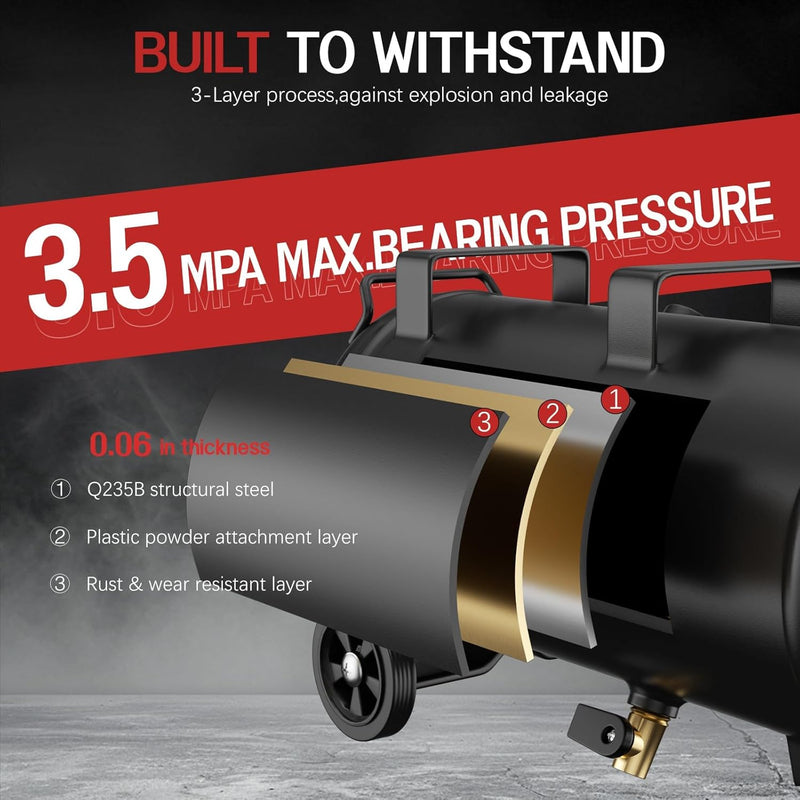 10Gal Portable Ultra Quiet Air Compressor, Max 115PSI 2HP 8.76CFM 70dB Oil-Free Low Noise Air Compressor for Auto Repair, Bike Tires, Garage Spray Painting 110V/60Hz
