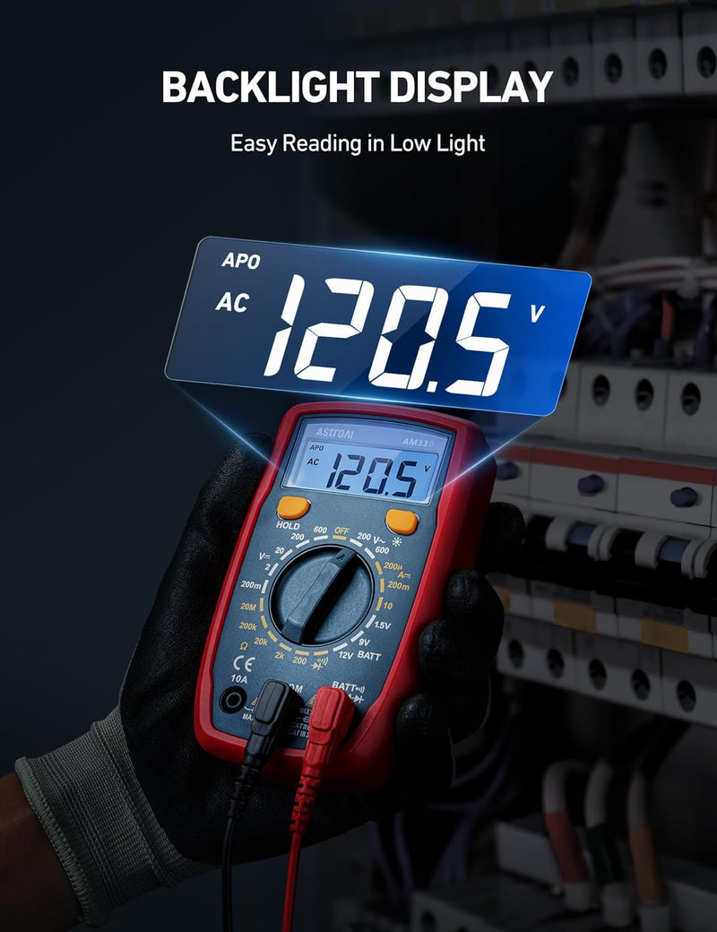 AstroAI Digital Multimeter Tester 2000 Counts with DC AC Voltmeter and Ohm Volt Amp Meter; Measures Voltage, Current, Resistance, Continuity and Diode