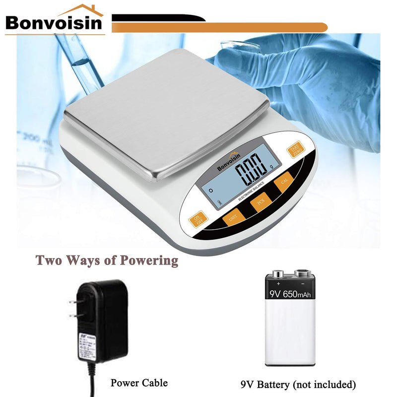 Bonvoisin Lab Scale 5000gx0.01g Digital Precision Analytical Balance 10mg High Precision Electronic Balance Jewelry Scale Kitchen Scale Scientific Scale Laboratory Scale Balance (5000gx0.01g)