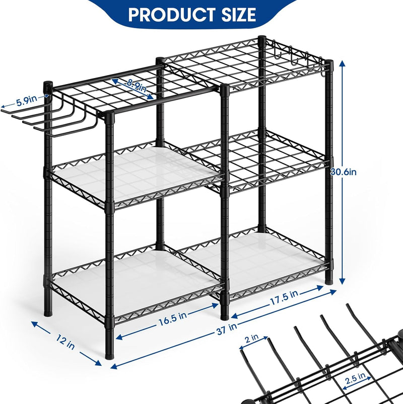 T3 Garden Tool Organizer（With 6 Shelves and 3 PP Panel）Heavy Duty Garage Tool Storage for Yard，Shed and Lawn，Freestanding Tool Organizers and Storage UP to 80 Tools，Black with Anti-Tip Device