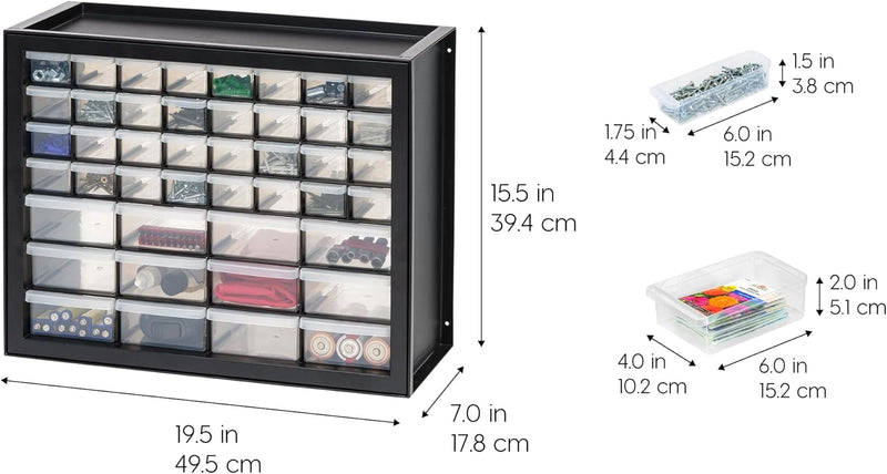 IRIS USA Screw Tool Organizer Small Parts Cabinet Chest, 44-Drawer Hardware Electronics Nuts Bolts Storage Drawers Organization Toolbox Garage Craft Business Teacher Beads Scrapbook Art Hobby - Black