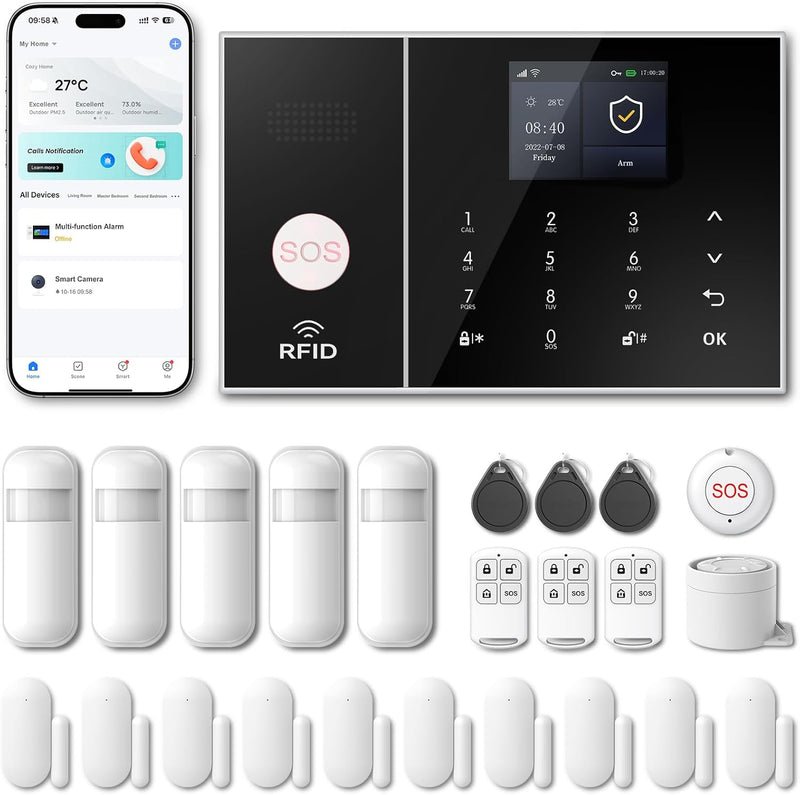 WiFi Home Alarm Security System,Wireless DIY Smart Home Burglar Security Alarm System 24 Pieces Kits, Compatible with Alexa Google Home Voice Control for Villa Home Apartment