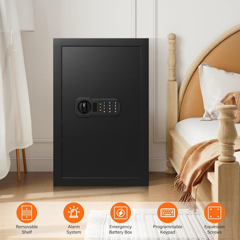 5.0 Cuft Large Fireproof Safe for HOME USE, Digital Home Security Box with Programmable Keypad and Spare Keys, Document Safe Fireproof Waterproof, Anti-Theft Fire Safety Box for Home Office