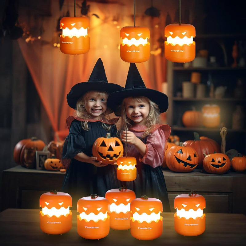 EverBrite 3-Pack Halloween Pumpkin Lantern, Collapsible Jack O Lantern Pumpkins with Lanyard, Halloween Party Favors, Light up Pumpkin Outdoor for Halloween Party Decoration, Battery Included