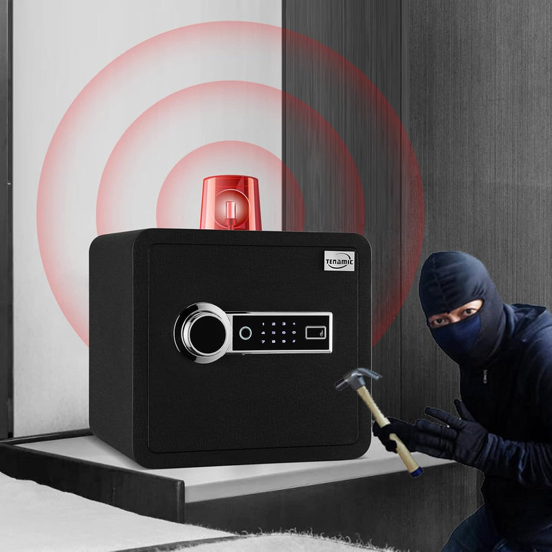 Tenamic Biometric Fingerprint Safe Box 1.41 Cuft Security Box with Induction Light and Leather, Solid Alloy Steel Home Cabinet Safe, Black