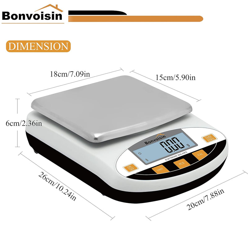 Bonvoisin Lab Scale 5000gx0.01g Digital Precision Analytical Balance 10mg High Precision Electronic Balance Jewelry Scale Kitchen Scale Scientific Scale Laboratory Scale Balance (5000gx0.01g)