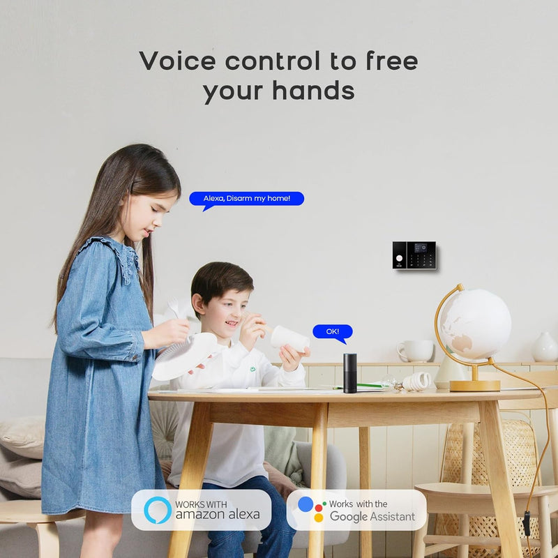 WiFi Home Alarm Security System,Wireless DIY Smart Home Burglar Security Alarm System 24 Pieces Kits, Compatible with Alexa Google Home Voice Control for Villa Home Apartment