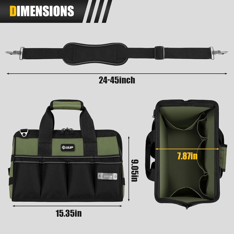 Heavy Duty Tool Bag 15-Inch, 16-Pocket Portable Empty Tool Box Organizer Storage, Toolbox Organization, Soft Handle Large Zipper Carrying Toolbag, Father Day Dad Men Mechanic Welding Birthday Gift