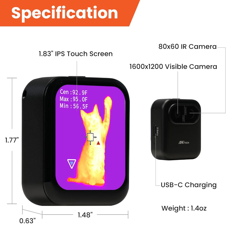 Thermal Imaging Camera for Beginner – Infrared Hidden Camera Detector, Mini Thermal Imager for Home Inspection Pet Search 80×60 IR Resolution