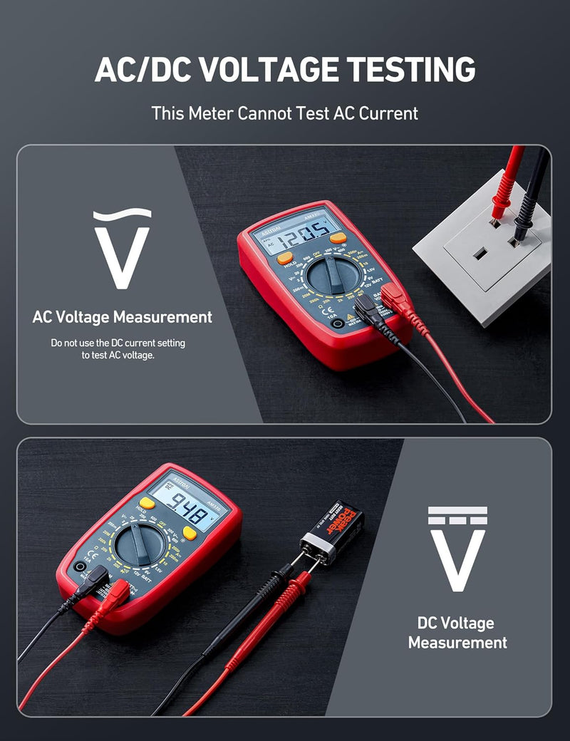 AstroAI Digital Multimeter Tester 2000 Counts with DC AC Voltmeter and Ohm Volt Amp Meter; Measures Voltage, Current, Resistance, Continuity and Diode