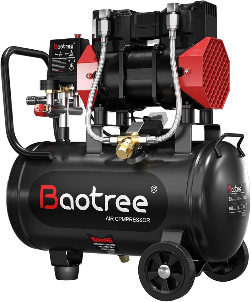 10Gal Portable Ultra Quiet Air Compressor, Max 115PSI 2HP 8.76CFM 70dB Oil-Free Low Noise Air Compressor for Auto Repair, Bike Tires, Garage Spray Painting 110V/60Hz