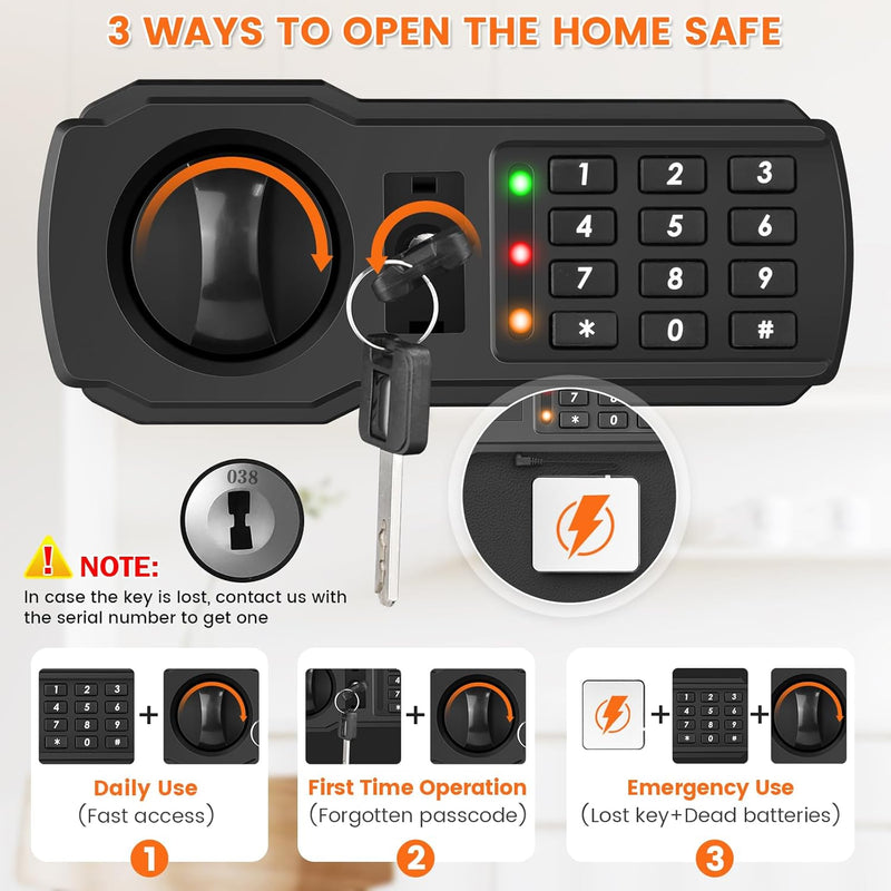 5.0 Cuft Large Fireproof Safe for HOME USE, Digital Home Security Box with Programmable Keypad and Spare Keys, Document Safe Fireproof Waterproof, Anti-Theft Fire Safety Box for Home Office