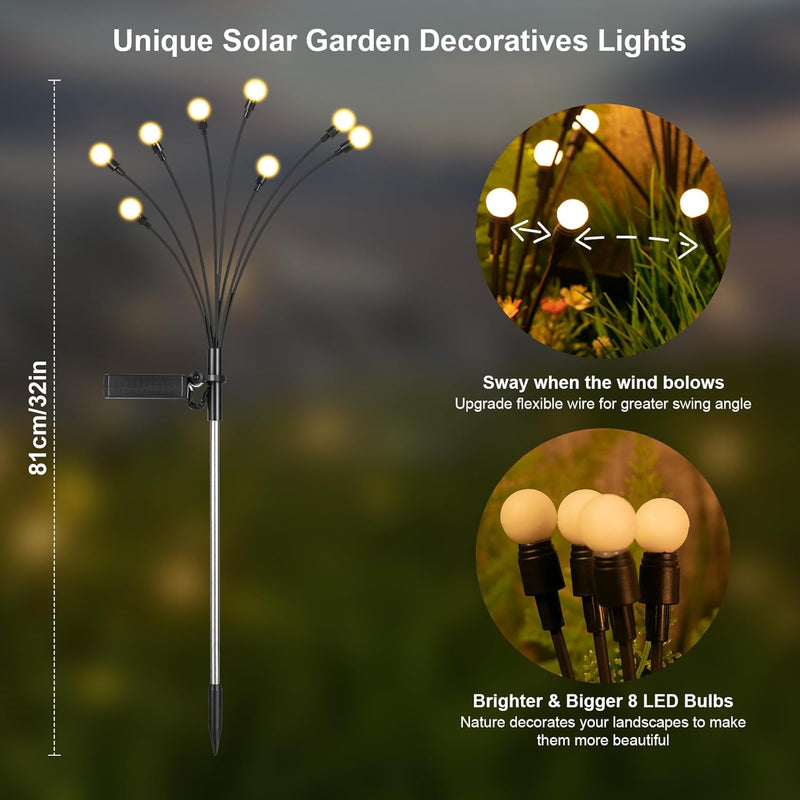 ASMAD Solar Lights Outdoor(12-Pack, 96 LEDs), Solar Garden Lights, Outdoor Decorations, Firefly Light for Patio Deco
