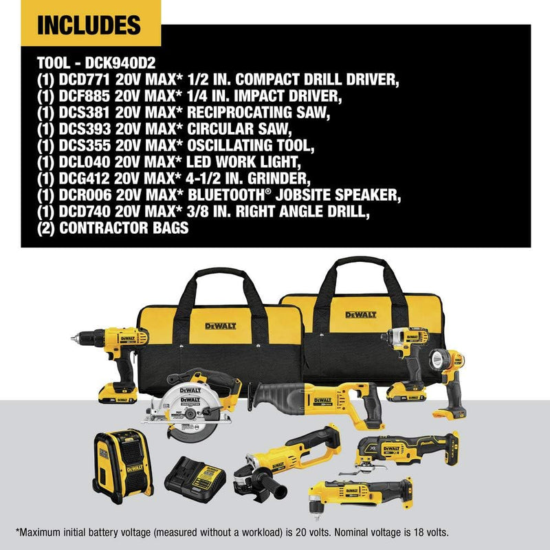 DEWALT 20V MAX Power Tool Combo Kit, 9-Tool Cordless Power Tool Set with 2 Batteries and Charger