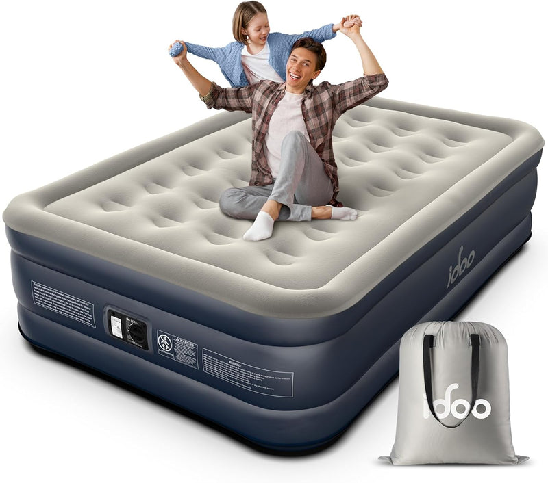 iDOO Queen Air Mattress with Built in Pump, 18 Raised Comfort Inflatable Blow up Mattress, Upgraded Four Chamber Portable Air Bed for Camping, Guests and Home, Colchon Inflable, 650 lbs Max