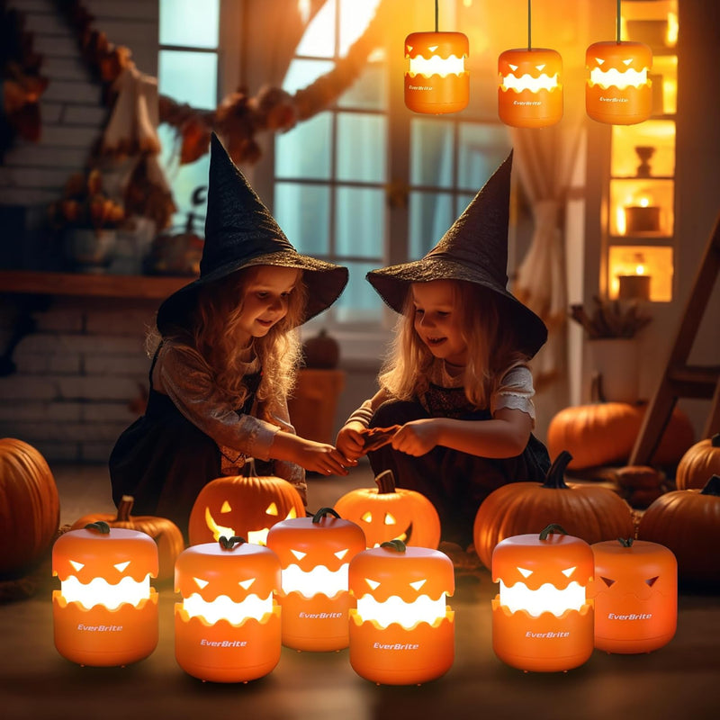 EverBrite 3-Pack Halloween Pumpkin Lantern, Collapsible Jack O Lantern Pumpkins with Lanyard, Halloween Party Favors, Light up Pumpkin Outdoor for Halloween Party Decoration, Battery Included