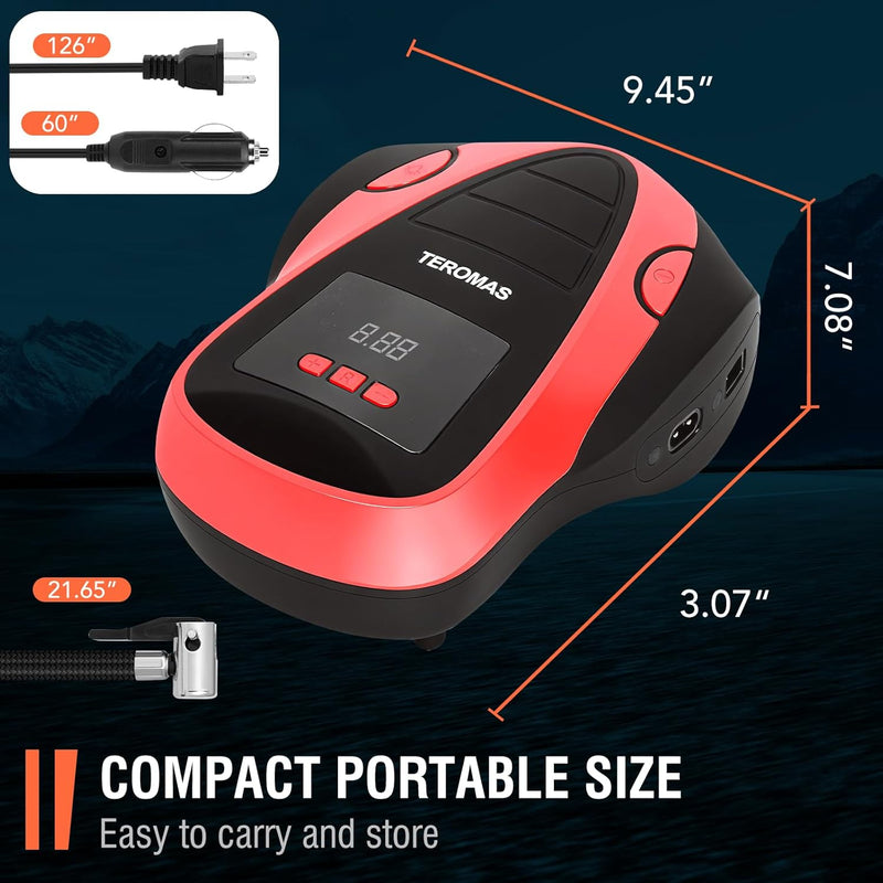TEROMAS Tire Inflator Portable Air Compressor, Air Pump DC/AC for Car Tires 12V DC and Other Inflatables at Home 110V AC, Digital Electric Tire Pump with Pressure Gaug