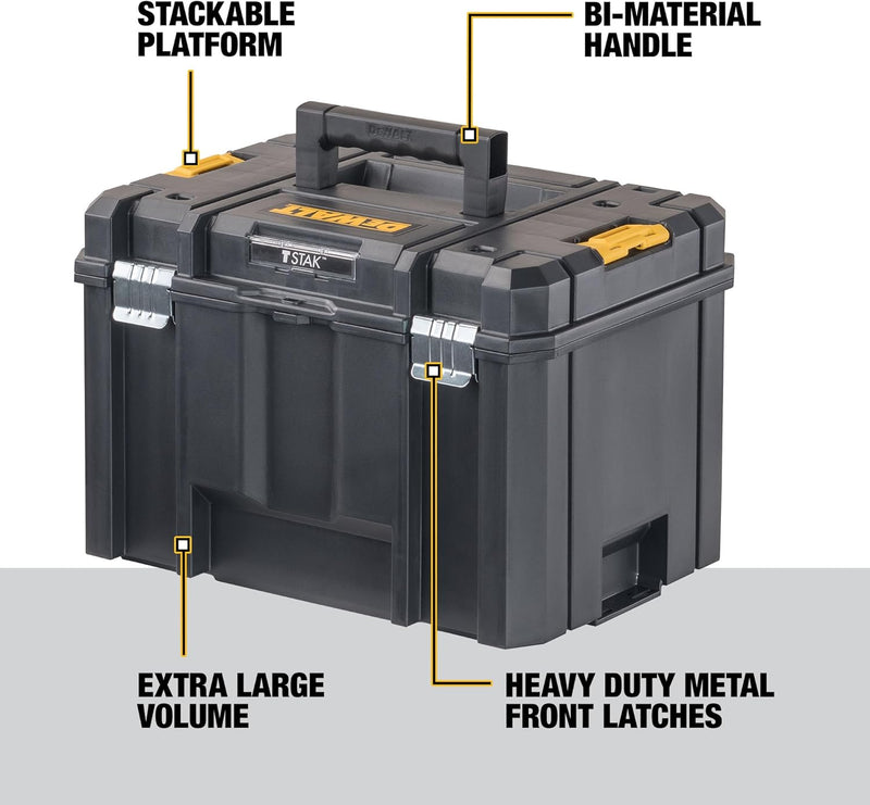 DEWALT TSTAK Tool Box, Extra Large Design, Removable Tray for Easy Access to Tools, Water and Debris Resistant