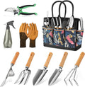 Gardening Tools 9-Piece Heavy Duty Gardening Hand Tools with Fashion and Durable Garden Tools Organizer Handbag,Rust-Proof Garden Tool Set, Ideal