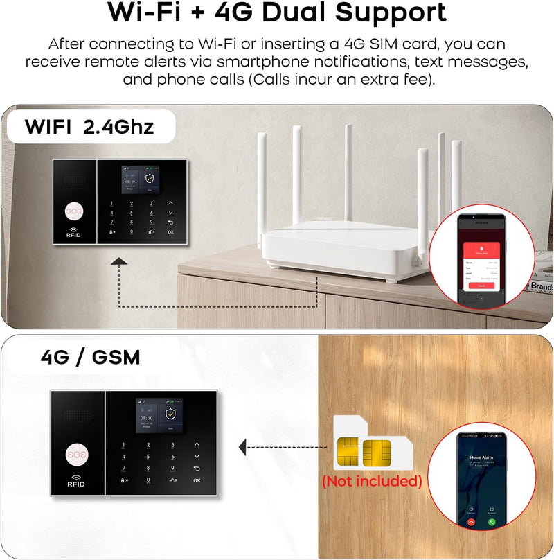 WiFi Home Alarm Security System,Wireless DIY Smart Home Burglar Security Alarm System 24 Pieces Kits, Compatible with Alexa Google Home Voice Control for Villa Home Apartment