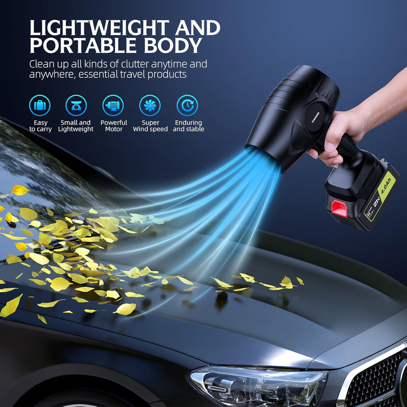 Cordless Leaf Blower 600000RPM - 21V Electric Leaf Blower with 4.0Ah Battery & Charger - Ultra Lightweight Handheld Blower for Patio, Garden, Driveway