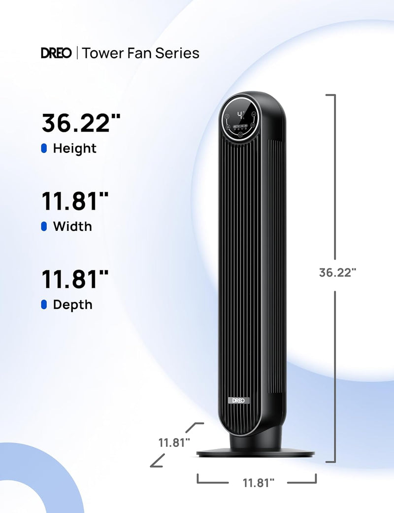 Dreo Tower Fan for Bedroom, 25ft/s Velocity Quiet Floor Fan, 90° Oscillating Fans for Indoors with 4 Speeds, 4 Modes, 8H Timer, Standing Fans, Bladeless Fan, Black, Nomad One
